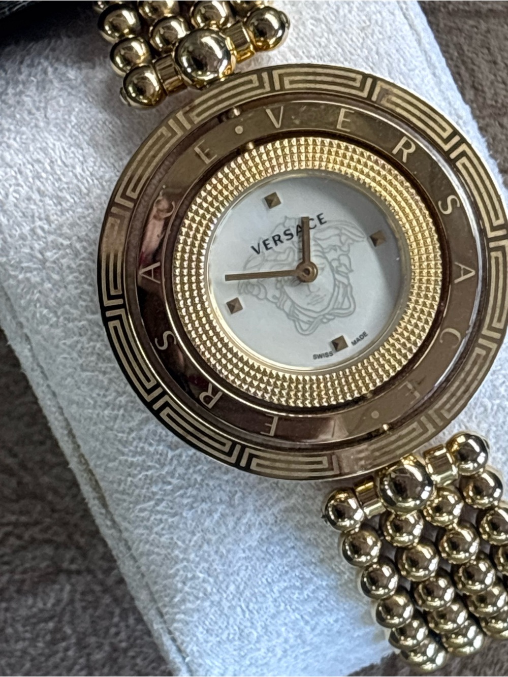 Versace Gold Medusa Bead Bracelet Watch with White Dial